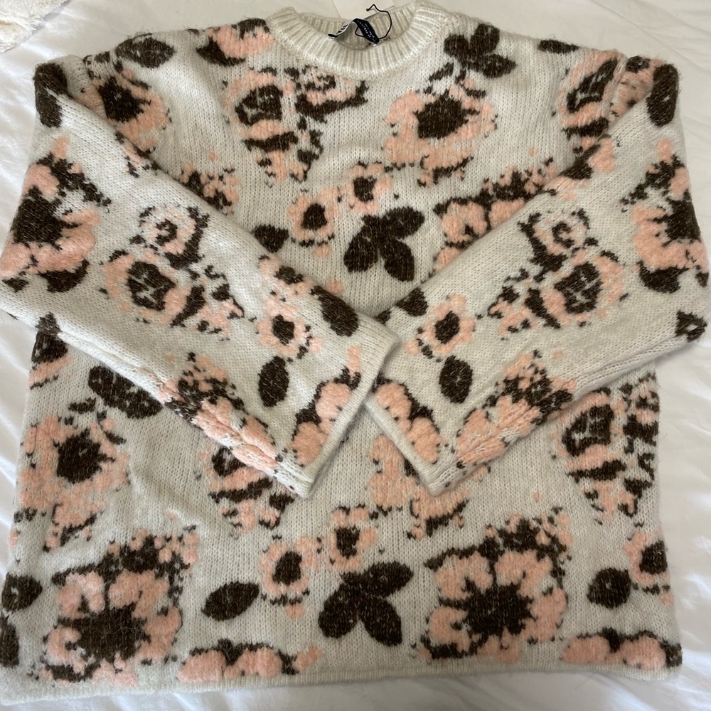 Zara Floral Jacquard Knot Sweater